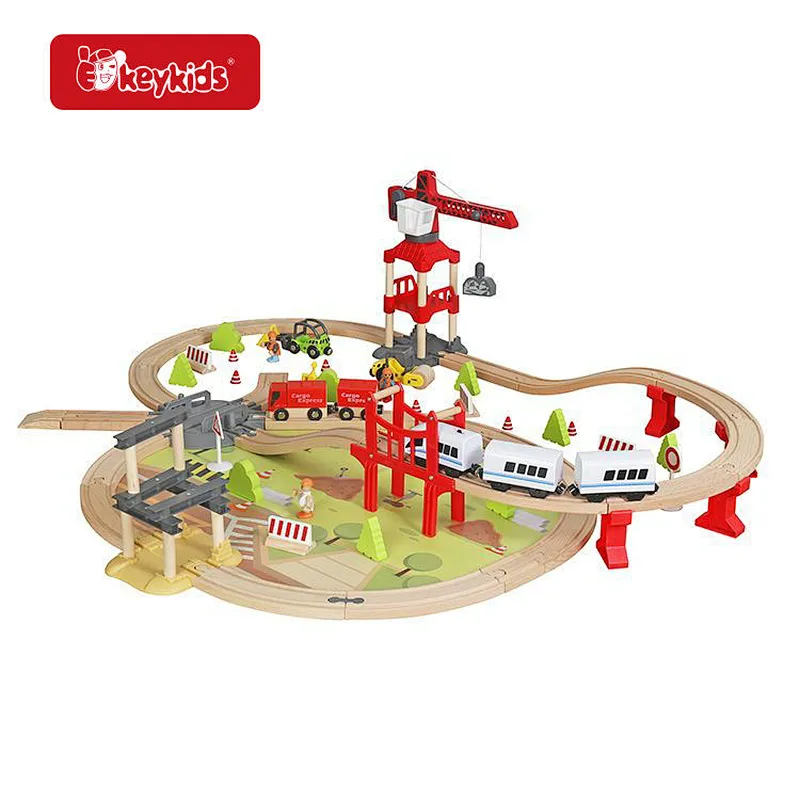 104pcs Double Sided Engineering Train Track Toys Wooden Train Set for Toddler W04C255