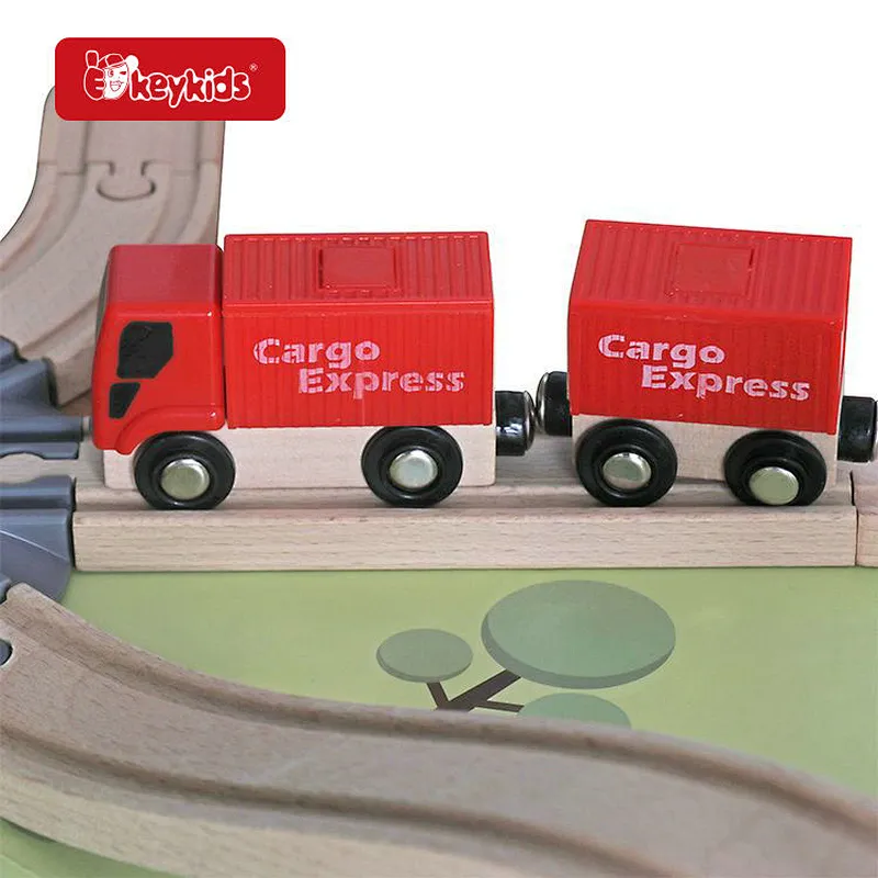 104pcs Double Sided Engineering Train Track Toys Wooden Train Set for Toddler W04C255